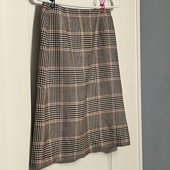 Ann Taylor 100% wool skirt plaid gingham brown pink preppy academia 4 petite - Picture 2 of 6